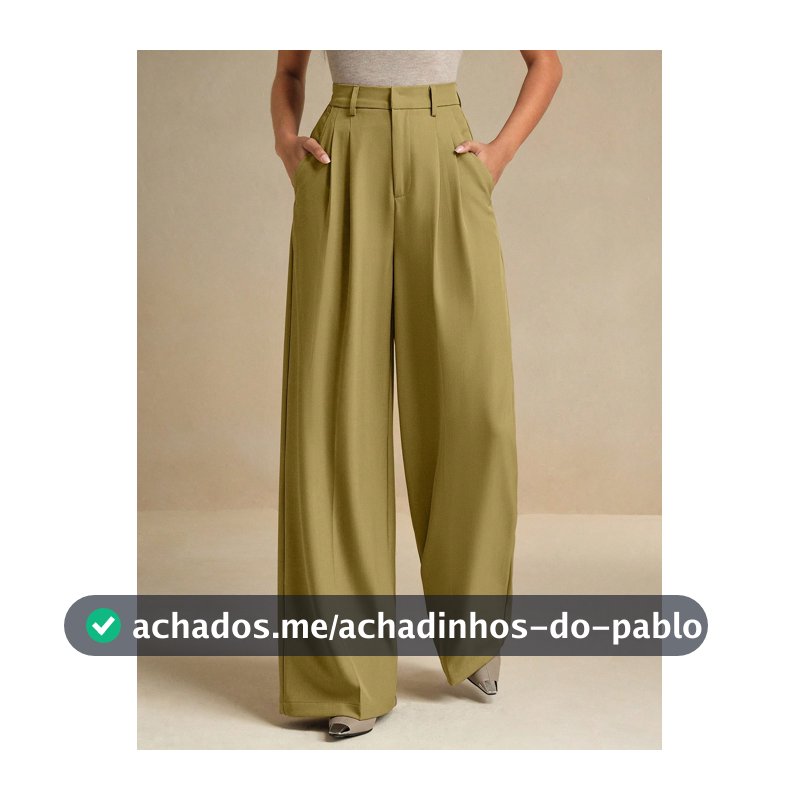 Anewsta Calça de Trabalho Perna Larga de Cor Sólida Minimalista