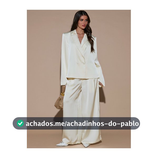 SHEIN BAE Conjunto de Blazer de Cetim Branco de Manga Longa e Calça, Versátil e Fashion para Mulheres, Adequado para Deslocamento, Uso no Escritório e Eventos Sociais