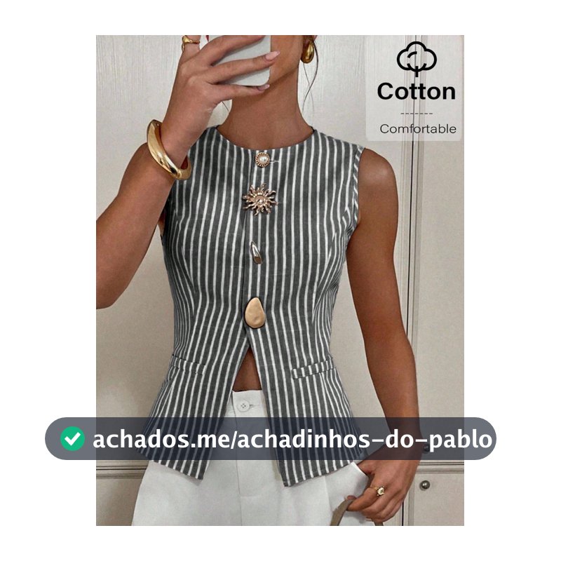 Siren Gaze Regata Casual de Verão Feminina com Listras e Botões à Frente para Uso Diário
