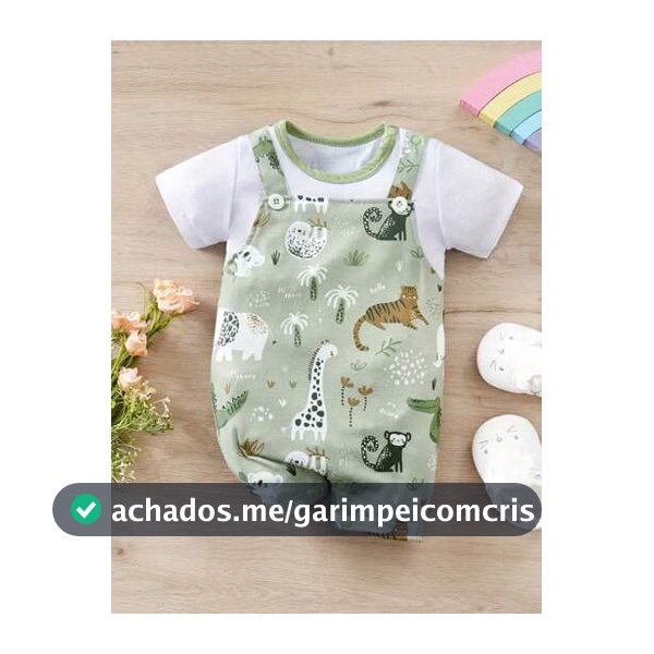 H HIBOBI 1 Peça Macacão 2 em 1 Estampa Animal Verde para Bebê Menino 1-18M