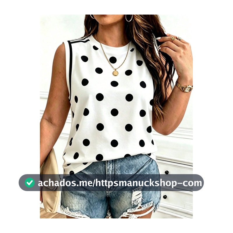 EMERY ROSE Colete Casual Plus Size Sem Mangas com Estampa de Poá para Mulheres