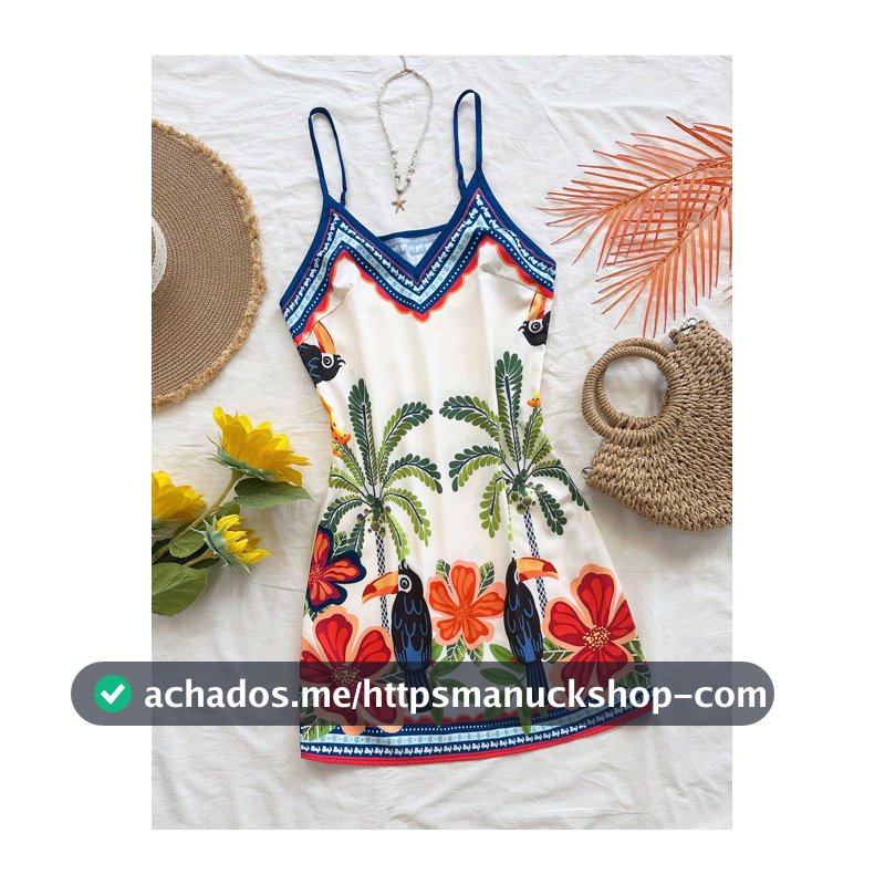 Soleia Vestido Casual de Verão Estampado e Sem Mangas para Mulheres
