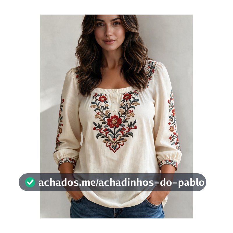 Linhara CURVE Blusa Feminina Plus Size Primavera/Verão Casual Férias Decote Quadrado Botões Manga Média Cor Sólida, Adequada para Uso Diário e Férias