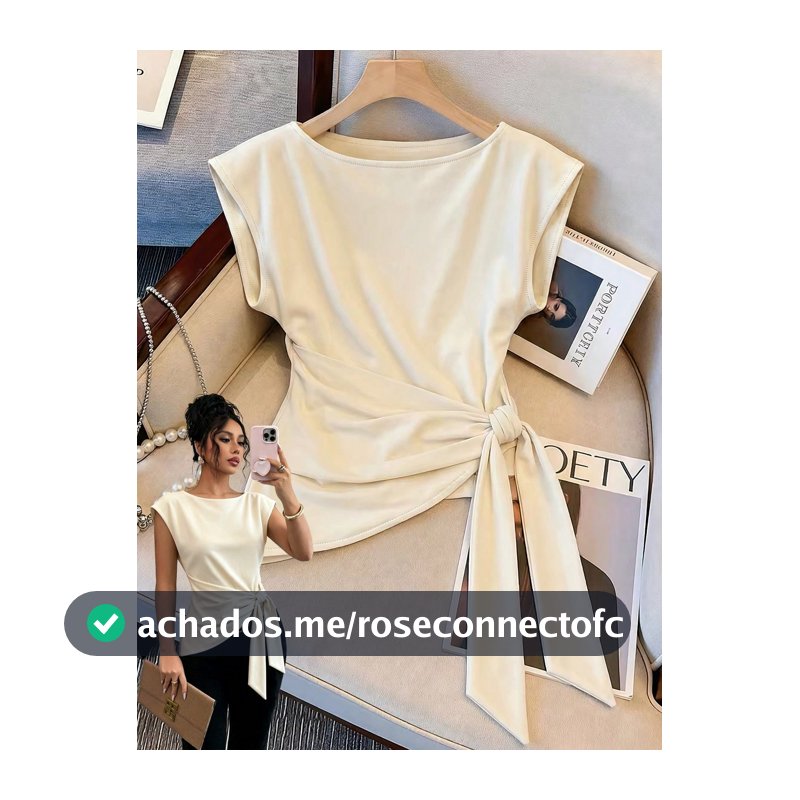 SHEIN Franclia Top Ajustada com Gola Redonda e Bainha Assimétrica com Mangas Acopladas Dia dos Professores Escritório Brunch Bege Verão Elegante