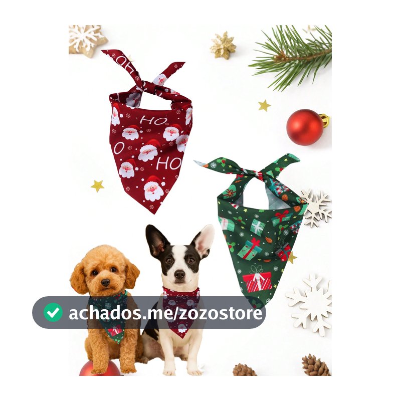 2 Peças Bandana de Natal para Cachorro, Padrão Papai Noel & HO HO HO & Caixa de Presente de Natal, Lenço de Estimação Vermelho & Verde, Babador de Estimação Ajustável, Lenço Triangular de Estimação, Suprimentos para Cachorro, Suprimentos para Estimação, Acessórios para Gato, Suprimentos para Cachorr...