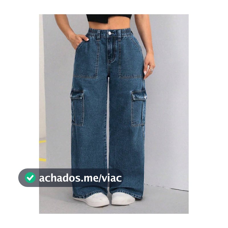 SHEIN EZwear Calça Jeans Larga Casual Solta com Bolsos e Botões, Lavada, para Mulheres Plus Size