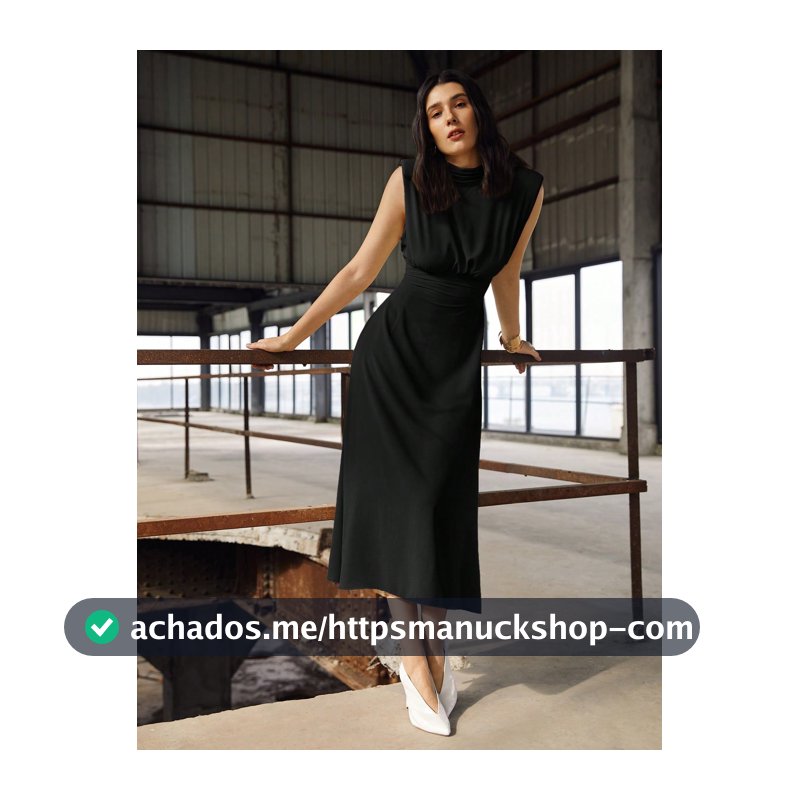 BizChic Vestido Preto Elegante de Gola Alta e Cintura Larga Ajustada para Mulheres, Looks de Jantar e Convidada de Casamento no Outono, Traje Casual de Negócios Gracioso para Senhoras