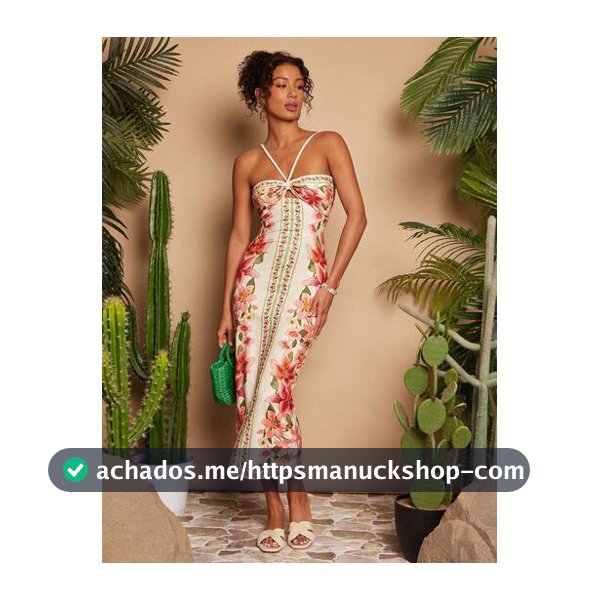 Travachic Vestido Feminino Estampa Floral Verão Boho Sexy Tropical Férias, Estampa Multicolorida Elegante Boêmio Roupa de Praia