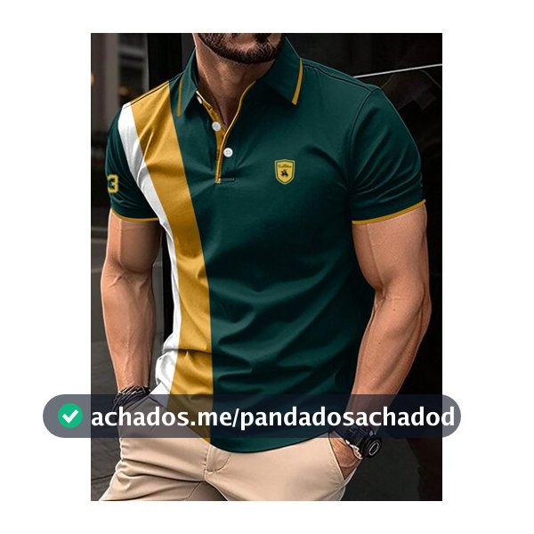 Calvornis Camisa Polo Masculina com Estampa de Letra e Blocos de Cores, Formal, Cerimônia