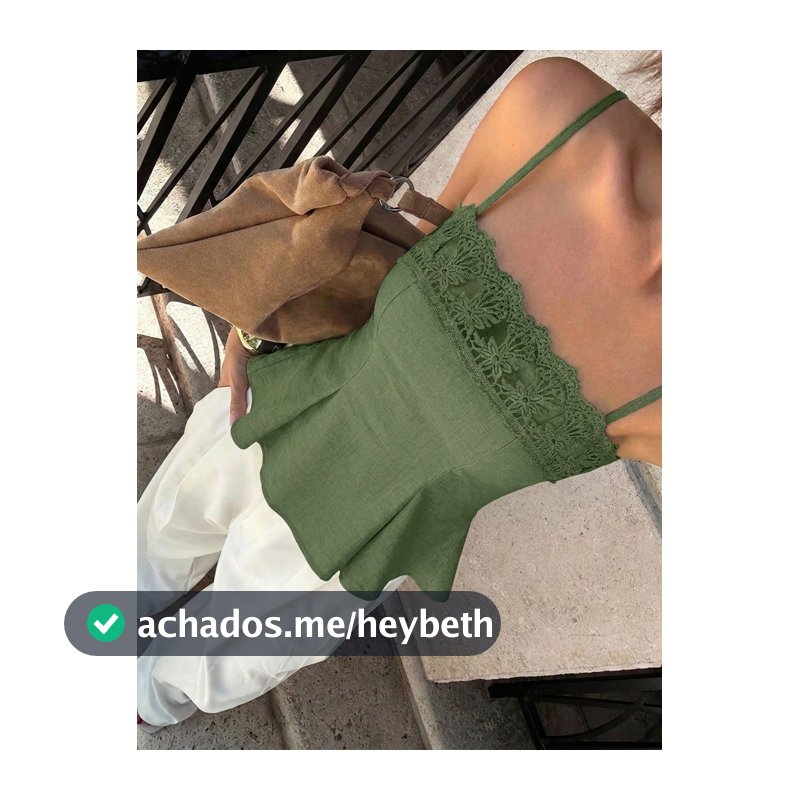 Siren Gaze Regata Feminina com Renda em Contraste, Verde Oliva, Elegante para Férias e Verão, Top de Verão