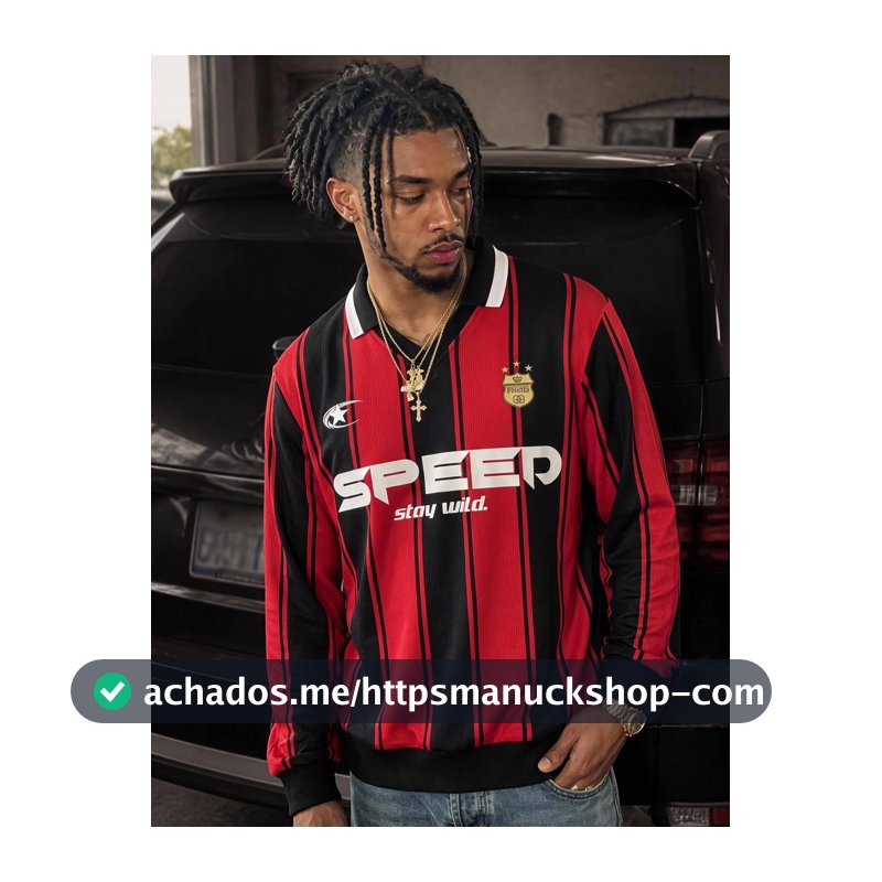 GETOML Camisa Polo Masculina Casual com Estampa de Listras de Letras e Cor Contrastante, Manga Longa, Slim Fit, Esportes, Jersey de Milão, Futebol, Clube