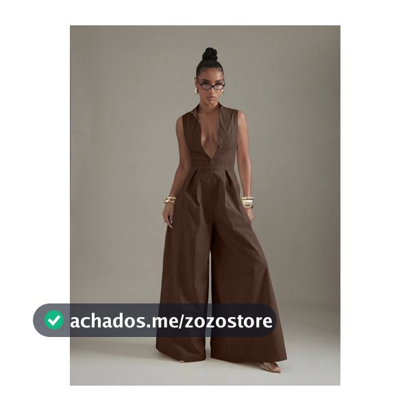 Hauture Macacão Sem Mangas com Zíper Frontal e Perna Extremamente Larga