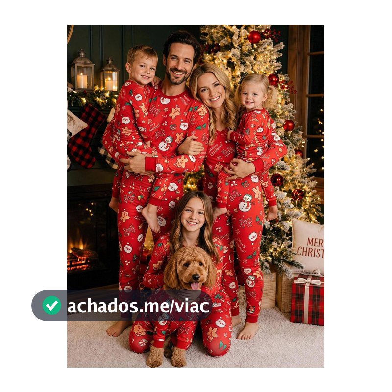 SHEIN Pijama Ajustado Vermelho com Estampa de Boneco de Neve