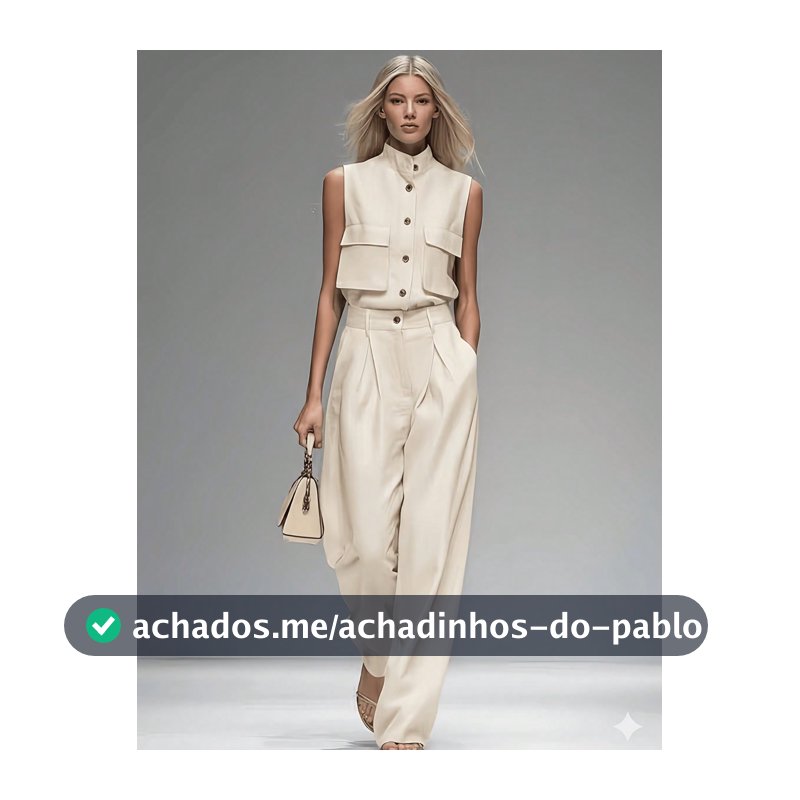 Conjunto Feminino de Moda Primavera/Verão Cor Sólida, Top Sem Mangas com Gola Alta + Calça Perna Larga 2 Peças Elegante