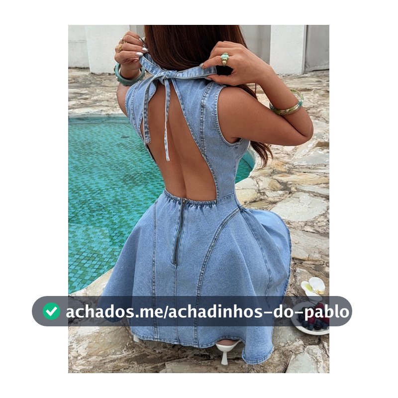 Sunnyshic Vestido Denim Fashionável para Festa de Encontro com Amarração e Costas Abertas para Mulheres