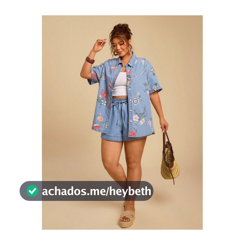 Travachic Camisa Denim Casual de Manga Curta com Estampa Floral e Abotoamento Único para Mulheres Plus Size