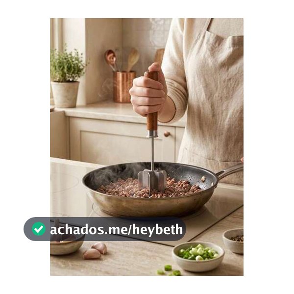 Cirelle 1 Peça Ferramenta Picadora de Carne em Aço Inoxidável, Picador de Carne Moída com 6 Lâminas e Amassador de Batatas, Utensílio Picador de Carne para Hambúrguer com Cabo de Madeira, Essenciais de Cozinha