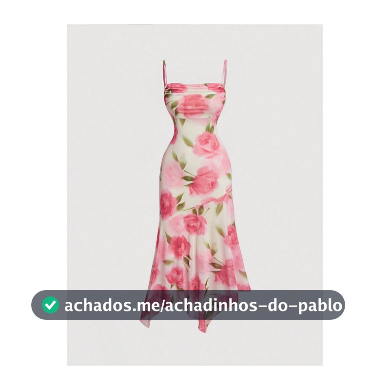 SHEIN MOD Vestido Camiseta Romântico Floral Franzido no Busto, Bainha Assimétrica, Elástico de Tule para Mulheres