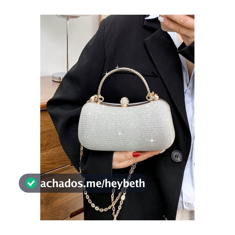 Bolsa Balde Mini Leve com Cordão e Decoração de Strass, Estilo Business Casual, Noiva