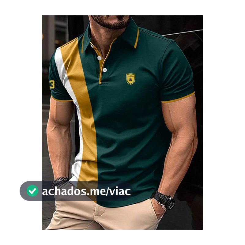 Calvornis Camisa Polo Masculina com Estampa de Letra e Blocos de Cores, Formal, Cerimônia