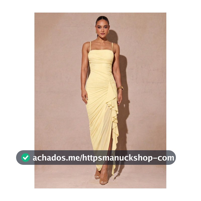 Silquee Vestido Elegante e Romântico com Babados nas Mangas, Fenda Alta em Verde Sálvia, Vestido de Festa Justo com Renda para Dia dos Namorados, Encontro, Convidado de Casamento, Baile de Formatura