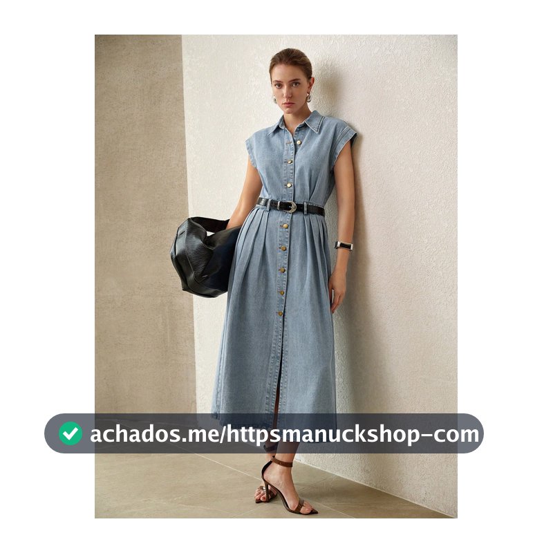 MOTF PREMIUM VESTIDO Denim CASUAL DE PRIMAVERA/VERÃO PARA MULHERES, CINTURÃO NÃO INCLUÍDO