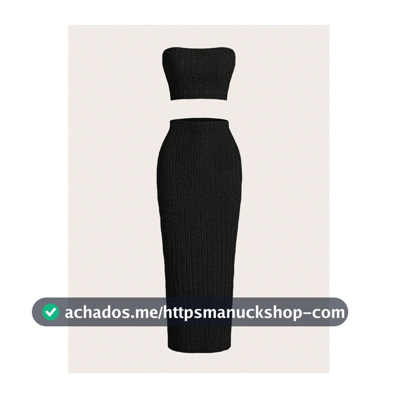 SHEIN EZwear Sólido Tube Top & Saia Lápis