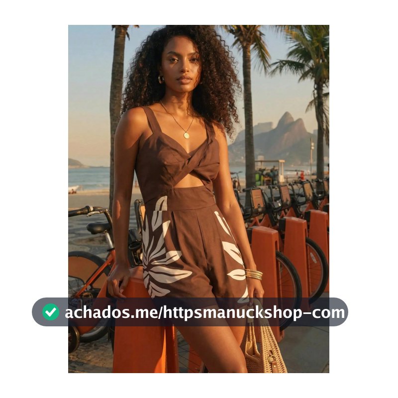 CAJUNI Macaquinho Camisole Feminino com Estampa Botânica e Design Recortado para Férias