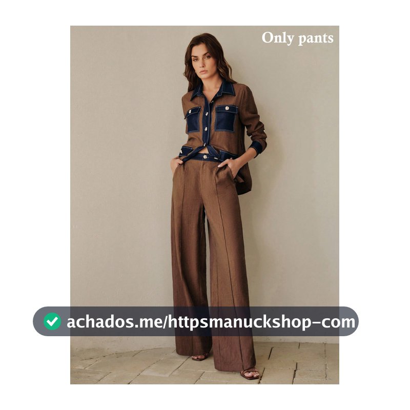 Anewsta Calça Reta com Cintura Vintage, Bloco de Cores e Textura em Tecido, Primavera/Verão