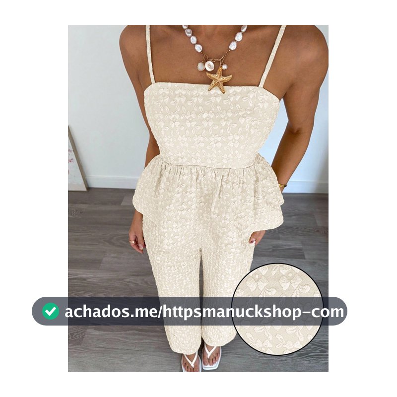 Siren Gaze 2 peças/Conjunto Mulheres Cor Sólida Babado Barra Camiseta Regata e Calça Conjunto Roupas de Verão Mulheres Vestido Roupas de Verão Mulheres Roupas Trabalho Vestidos de Verão Bege Conjunto Duas Peças Creme Conjunto Duas Peças Verão Cropped Top Férias Resort