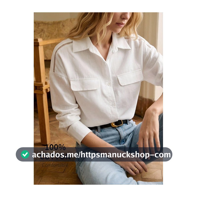 BizChic Blusa Elegante com Recorte de Renda Vazada Branca, Estilo Vintage Francês para Trabalho, Encontros, Uso Diário, Escritório, Emagrecedor, Versátil para Verão e Outono, Festa, Halloween, Volta às Aulas, Igreja, Ocasiões Especiais, Aniversário, Convidado de Casamento, Férias, Estilo Country, Es...
