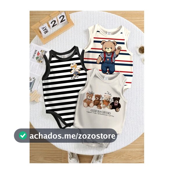 SHEIN 3 peças/Conjunto Macacão Casual Sólido com Design de Urso de Pelúcia