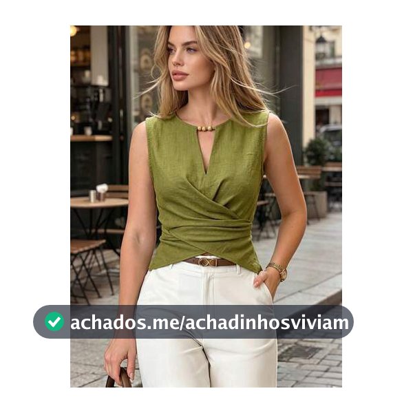 DONICY Top Feminina Verde com Decote em V, Decoração de Contas de Madeira, Sem Mangas, Casual e para Uso Diário