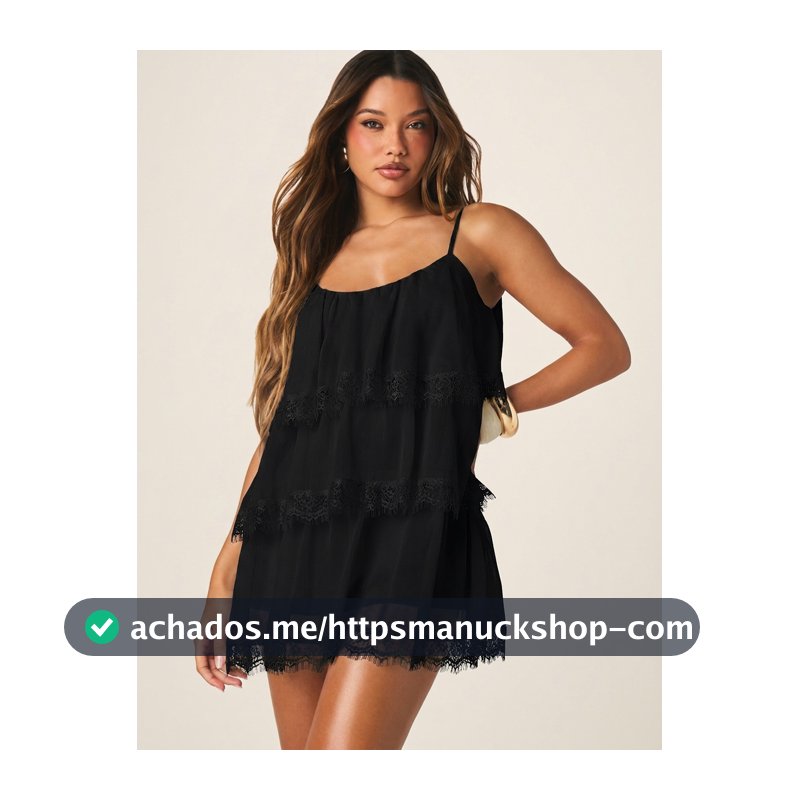 MISSGUIDED Vestido Mini em Camadas com Acabamento em Renda e Detalhe de Franjas, Alça Fina, Fluido, Boho, Vestido de Festa de Verão