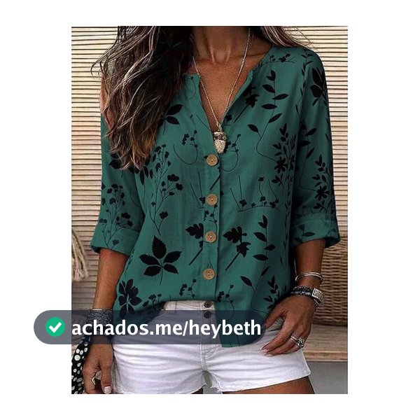 EMERY ROSE Blusa Casual Boho Estampada Tecida Feminina para Outono, Festa no Jardim e Férias, Floral Verde