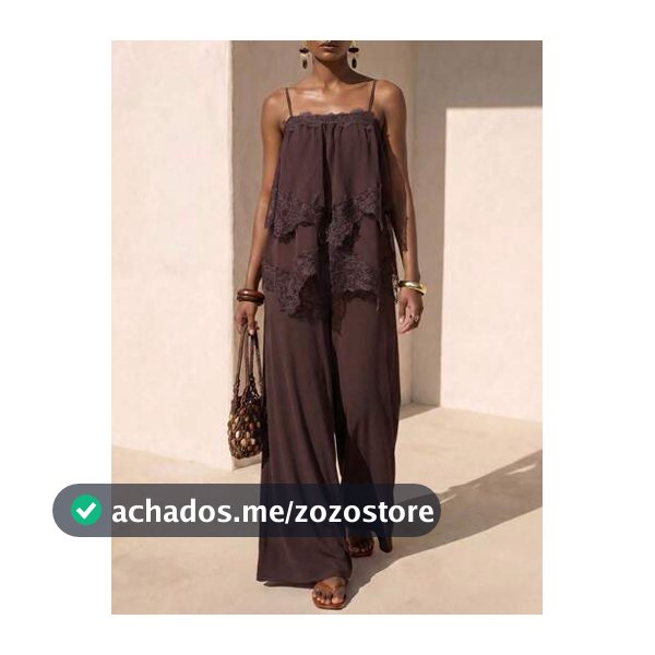 Zivah Novo Conjunto de Duas Peças Feminino de Verão Mais Vendido para Férias Boho, Camisole Solta de Chiffon Marrom com Duas Camadas, Babados e Renda + Calça de Perna Larga, Adequado para Uso Diário, Férias, Viagens, Praias, Festas, Looks de Aeroporto, Looks de Brunch, Elegância, Boho, Nômade, Casua...