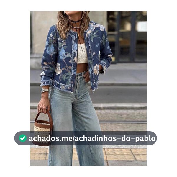 Brillora Jaqueta Denim Feminina Vintage de Outono com Estampa Floral Azul, Casual para o Dia a Dia, Roupa de Feriado, Estilo Cowgirl para Show Country, Look Diurno Cotidiano