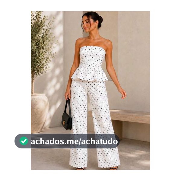 Conjunto Feminino Tomara que Caia com Peplum e Calça Pantalona Poá Bolinha Estampa Listrada Verão Ano Novo Natal