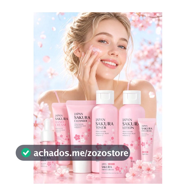 1 Conjunto Caixa de Presente de Cuidados com a Pele Hidratante de Flor de Cerejeira Japonesa LAIKOU (Limpador 50g, Tônico 100ml, Loção 100ml, Sérum 17ml, Creme 25g, Creme para os Olhos 15g e Creme para as Mãos 30g), Hidratação e Acalma a Pele, Cuidados Faciais Nutritivos Profundos SPA Autocuidado Ou...
