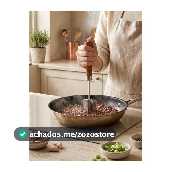 Cirelle 1 Peça Ferramenta Picadora de Carne em Aço Inoxidável, Picador de Carne Moída com 6 Lâminas e Amassador de Batatas, Utensílio Picador de Carne para Hambúrguer com Cabo de Madeira, Essenciais de Cozinha