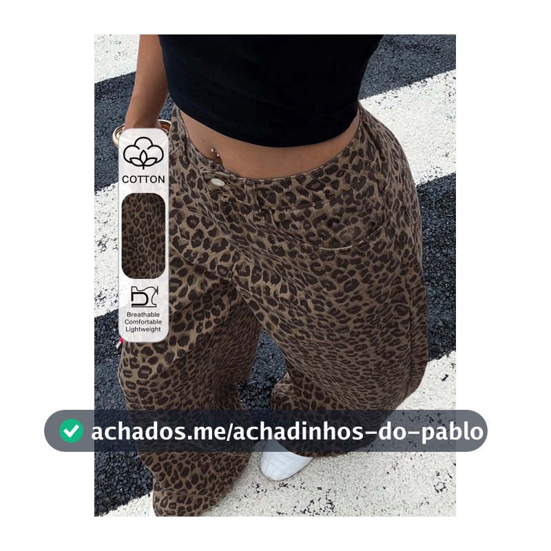 DAZY Calça Denim Larga Casual Solta com Estampa de Leopardo Y2k para Mulheres