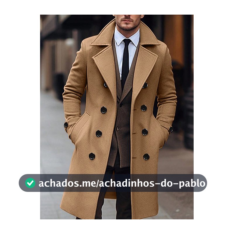 Casaco Longo Dupla-Fileira Masculino, Sobretudo Estilo Britânico para Outono/Inverno