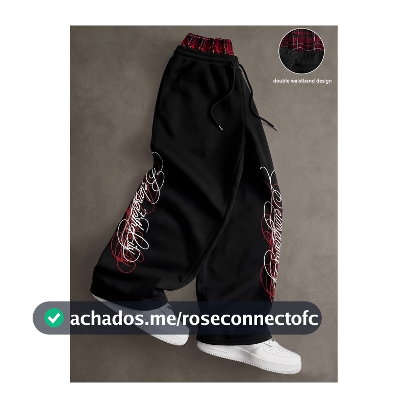 PAVTROS Calça de Moletom Casual Masculina Xadrez com Cintura Dupla, Patchwork, Cordão na Cintura e Bolsos