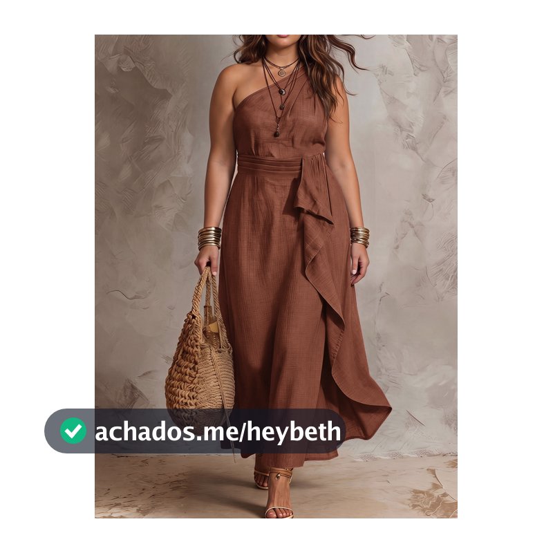 SHEIN Clasi Vestido de Moda para Férias Plus Size com Ombro Único e Babado na Barra