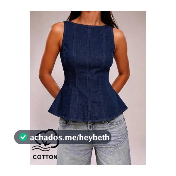 SHEIN BAE Elegante e Fashionable Top Denim Azul-Índigo com Decote em V e Babados sem Mangas