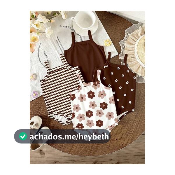 SHEIN 4 Peças Macacão de Bebê Recém-Nascida Fofo com Estampa Floral & Listrada