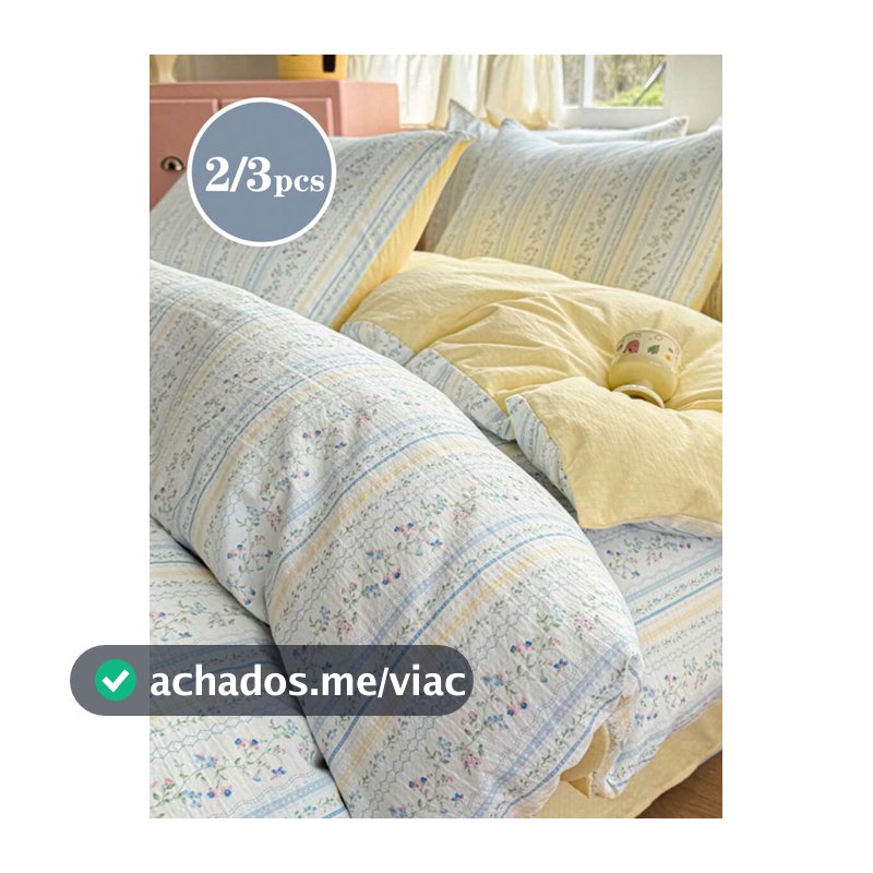 2/3 Peças Padrão de Blocos de Cores Azul Claro & Amarelo Claro, Floral & Botânico, Textura Plissada, Super Macio, Dormitório, Volta às Aulas Doce & Fofo para Mulheres, Conjunto de Capa de Edredom Lavada & Fronha, Primavera/Verão, Tamanho Casal/Queen/King